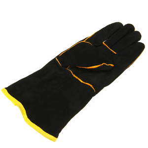 Gants de sécurité en cuir noirs avec bordure jaune, longueur poignet, doublure en coton, thermiques, pour usage extérieur en hiver - Product Image 6