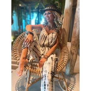 Combinaison ample tie-dye bohème pour femme, bretelles spaghetti, col en V, tenue décontractée d'été pour la plage - Product Image 1