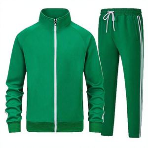 <b>Boys</b> Solid Green 100% Cotton Full Zip Hooded Sweatshirt with Side Pockets and Drawstring Pants Casual Summer Wear - Product Image 1