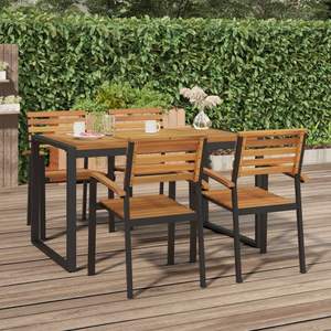 Table de jardin en bois naturel et noir, ensembles de jardin élégants - Product Image 1