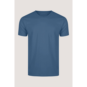 Camiseta de algodón de color sólido para hombre, cuello redondo, manga corta, corte regular, estilo casual, tejido jersey, color azul, disponible para la venta. - Product Image 1