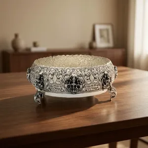 โถแก้วแกะสลักลายดอกไม้สวยงาม อาชตัลักชี 3 ขาช้าง - Product Image 2