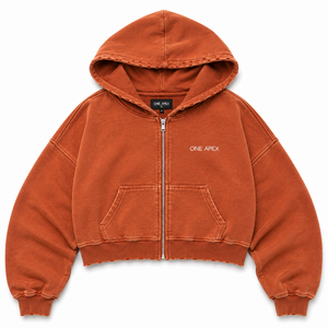 ONE APEX Women's Winter Oversized Cropped Zipper Hoodie Acid Wash Heavyweight Cotton Lined Front Logo Streetwear Fashion <b>Jacket</b> - Product Image 6
