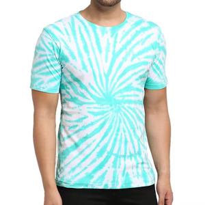 Men's <b>Tie</b> Dye Short Sleeve T-Shirt O-Neck Casual Knitted Print Teal <b>White</b> Pattern Summer <b>Top</b> - Product Image 5