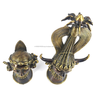 Figurines tribales en laiton antique Dhokra de la village de Bastar, faites à la main, bustes d'hommes et de femmes, 11 pouces, décoration pour la maison et le bureau, Inde - Product Image 4