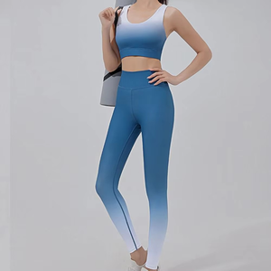 Gradient Color Yoga Set Women 2 Piece Seamless Crop Top High Waist Leggings Full Length Breathable Spandex Polyester - Product Image 2
