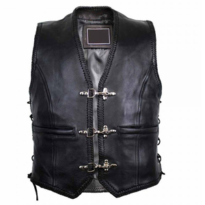 Wholesale Custom Real Leather Club <b>Vest</b> - High-Quality Men's Sleeveless <b>Jacket</b> with Braided Edge Detail - Product Image 1