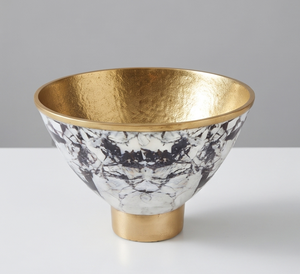 Bol décoratif en métal fait main, texture marbre, intérieur doré, poli, vaisselle de luxe moderne, centre de table décoratif - Product Image 1