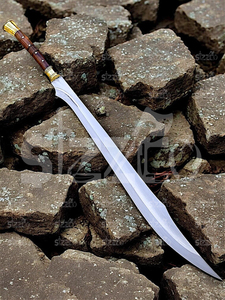 Épée scimitar en acier à haute teneur en carbone forgée à la main, lame courbée 58-60HRC, 38 pouces, manche en bois de rose et laiton, fourreau en cuir, fabricant OEM - Product Image 2