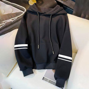 Sweat-shirt à capuche pour femme en molleton de coton 400GSM, manches rayées noires, pull à manches longues, streetwear doux, haut d'hiver, fabricant - Product Image 1