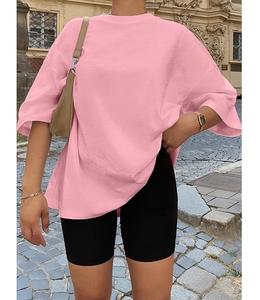 Camiseta de algodón 100% sólido para mujer, manga corta, cuello con hombros caídos, holgada, informal, transpirable, precio mayorista, de Bangladesh - Product Image 5