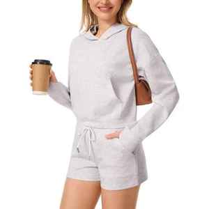 Women's Casual Summer Heavyweight Pullover Hoodie And <b>Drawstring</b> Shorts Set Printed Breathable Streetwear Outdoor Two Piece Set - Product Image 5