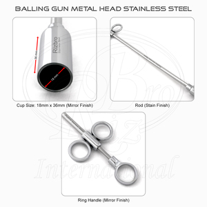 Pistola Aplicadora de Bolus de Acero Inoxidable para Cabras y Ovejas, Cabezal Metálico, Tamaño de la Copa 18x36 mm, Longitud 14.5 Pulgadas, Aplicador de Bolus, Empujador de Píldoras - Product Image 5