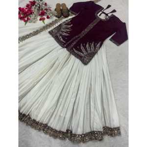 Vestidos de noche de diseñador Ropa de fiesta elegante Lehenga con trabajo de bordado intrincado - Product Image 4