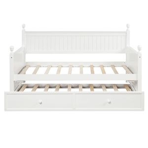 Letto singolo in legno bianco con letto estraibile per bambini - Product Image 5