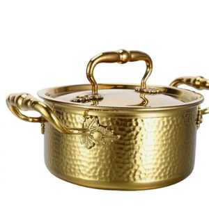 Luxury Hammered Gold Conical <b>Lid</b> Casserole With Silver Body Insulated Stainless Steel Hot <b>Pot</b> Serving Dish With Side Handles - Product Image 3