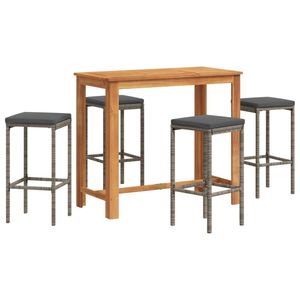 Ensemble de bar de jardin en bois d'acacia massif gris avec housses amovibles standard - Product Image 2