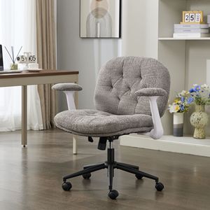Sedia da Ufficio con Gambe Incrociabili, Braccioli Ribaltabili e Ruote, Comoda Sedia Girevole con Seduta Larga per Donne - Product Image 3