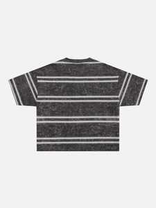 เสื้อยืดโอเวอร์ไซส์ลายทางผ้าฝ้าย คอโอ แขนสั้น สไตล์ลำลองสำหรับผู้ชาย เนื้อผ้าเจอร์ซีย์ ระบายอากาศได้ดี พิมพ์ลายโลโก้ด้านหน้า - Product Image 2
