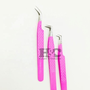 Nouvelle arrivée d'une pince à épiler extension de cils motif diamant logo personnalisé pince à épiler pointe fibre d'acier inoxydable durable vison rose vif - Product Image 6