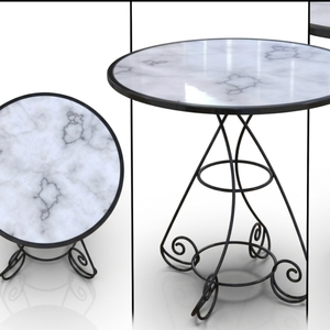 Mesa de Café Clásica para Exteriores con Tapa Redonda de Mármol y Base de Hierro Forjado Negro Ornamentado para Patio o Cafetería - Product Image 2