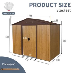 Casetta da Giardino in Metallo 2,4m x 1,2m con Porta Scorrevole, Colore Caffè, per Cortile, Patio e Prato - Product Image 3