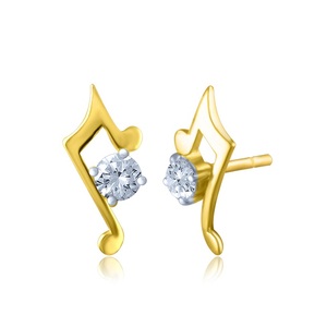 Boucles d'oreilles clous en or 18 carats avec symbole musical et diamant de laboratoire taille ronde, bijoux fins de créateur mignons et tendance pour femme, à porter au quotidien - Product Image 1