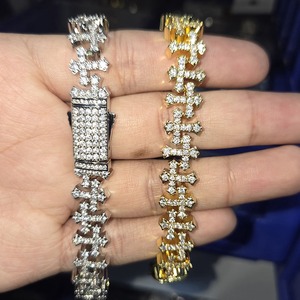 Iced Out Hip Hop Copper Full CZ Micro Paved Cross Chain Bracelet 11.5mm Cross Bracelet for <b>Men</b> Women <b>Men</b> Daily Wear - Product Image 1
