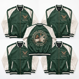 Fournisseur en gros Veste bomber de baseball en satin souvenirs, broderie aux motifs herbes de Provence lavande et champignon violet - Product Image 3