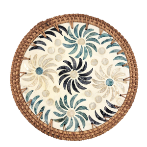 Modern Chic Rattan <b>Placemat</b> <b>Square</b> Shell Inlay Vietnam Woven Mat for Urban Apartment Living - Product Image 1