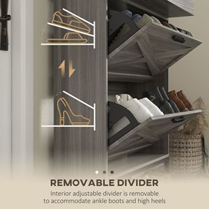 Scarpiera sottile in stile rustico con 2 cassetti ribaltabili, in truciolato grigio anticato, per 12 paia, organizer salvaspazio - Product Image 6