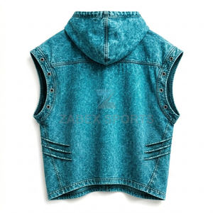 OEM ODM ZABEX SPORTS Custom Printed Denim Cotton Sleeveless Hooded Autumn Outer Wear <b>Vest</b> for <b>Men</b> in Pakistan - Product Image 2