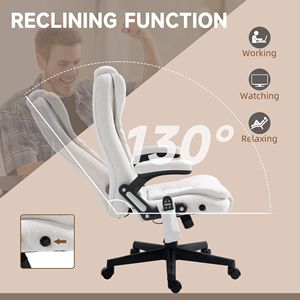 Poltrona da Ufficio Direzionale Comfort in Lino con Massaggio e Riscaldamento, Reclinabile, Braccioli Imbottiti Bianco Crema, Telecomando, Nylon - Product Image 6