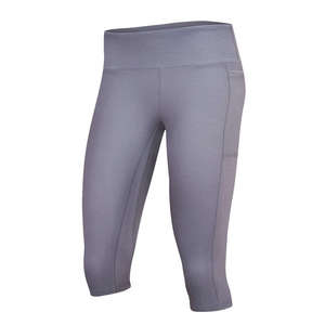 High Waisted Knee Length <b>Leggings</b> With Pockets Solid Color Spandex <b>Nylon</b> Four-Way Stretch Seamless Yoga Pants - Product Image 2