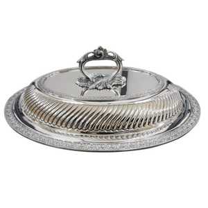 Elegante Plato para Mantequilla Redondo Plateado de Lujo con Borde de Cuentas y Tapa de Cúpula Lisa, Plato para Mantequilla de Acero Inoxidable - Product Image 6