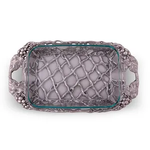 Rectangular Glass Decorative Tray with Floral Metal <b>Frame</b> and Handles Traditional Design for Home Display - Product Image 4