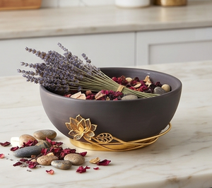 Bol noir haut de gamme avec motif lotus doré, fait main, style minimaliste, vaisselle pour cadeau, accent de table sophistiqué - Product Image 5