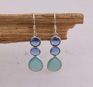 Natural Blue Quartz & Aqua Chalcedony <b>Earrings</b> 925 Sterling Silver Jewelry Manufacturer Wholesale <b>Handmade</b> Gemstone Drop Dangle - Product Image 4