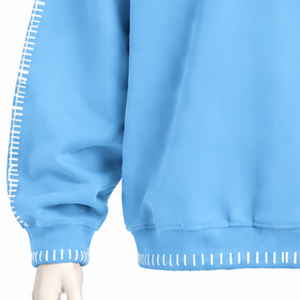 Mens <b>Sky</b> <b>Blue</b> Stitched Border Distressed Crewneck Sweatshirt Oversized Pullover Long Sleeve Casual Streetwear Sports Fashion <b>Top</b> - Product Image 6