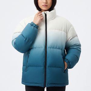 Women's Stand Collar Gradient Quilted Puffer Jacket Full Sleeve <b>Zipper</b> Winter <b>Coat</b> Thick Polyester Wadding Outerwear - Product Image 5