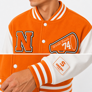 Veste universitaire d'hiver orange unisexe style preppy, col rabattu, logo N brodé, patch frontal, simple boutonnage, en polaire - Product Image 5