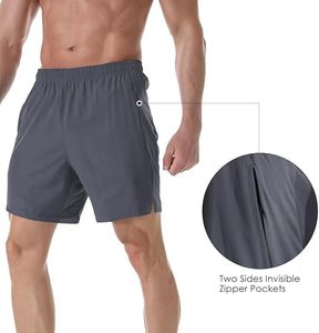 Shorts de sport gris foncé pour homme avec cordon de serrage, décontractés, pour l'entraînement et la gym, avec poches latérales - Product Image 5