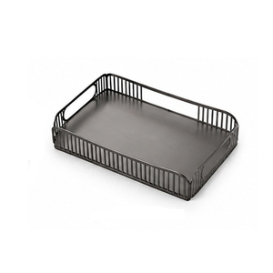 Modern <b>Black</b> Metal Serving <b>Tray</b> with Geometric Pattern and Handle for Residential Use - Product Image 4