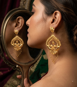 22K Solid Gold Trendy Peacock Chandelier <b>Jhumka</b> Drop <b>Earrings</b> for Women Bridal Indian Wedding Fine Jewelry Gift - Product Image 1