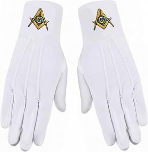 Masonic Gloves (<b>White</b>, One Size) 100% Cotton Embroidered Masonic Symbol Perfect for Your Ceremonial Needs - Product Image 1
