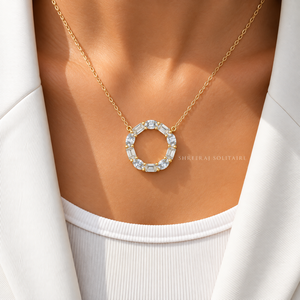 Collier pendentif en or jaune massif 18 carats avec diamant de laboratoire taille ovale et taille baguette DEF VVS, cadeau de mariage personnalisé, fournisseur de bijoux fins - Product Image 2