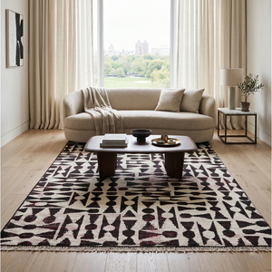 Alfombra DECORDEC Personalizada de Lana Marrón Oxblood, Antideslizante, Ecológica, con Diseño Geométrico Abstracto y Patrón de Mosaico para Hotel, Villa o Sala de Estar - Product Image 4