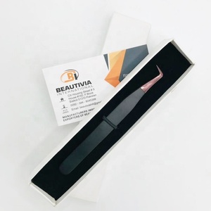 Pinzas de extensión de pestañas sostenibles con volumen de bota profesional de 90 grados, etiqueta privada puntiaguda, acero inoxidable negro, oro rosa - Product Image 5