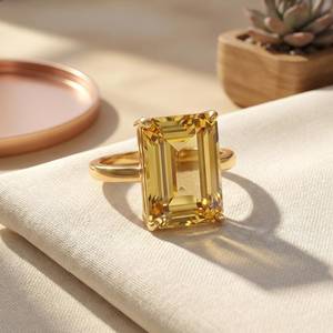 Citrine <b>Ring</b> Large Citrine <b>Ring</b> <b>Emerald</b> Cut <b>Ring</b> Statement <b>Ring</b> 925 Sterling <b>Silver</b> <b>Ring</b> 14K Gold Plated <b>Ring</b> November Birthston - Product Image 5