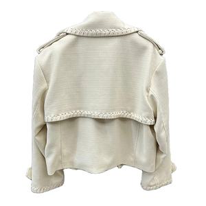 Lady Fashion Jackets 2025 Spring Crop Coats Chaqueta de tela con cuello vuelto de cuero genuino - Product Image 3